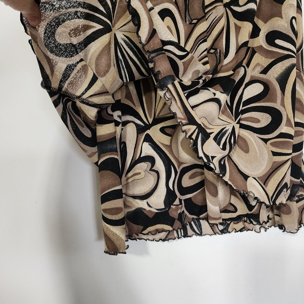 Vintage 90s Rapz Mesh Midi Skirt Brown Tan Abstract Retro Print Large - Picture 6 of 7